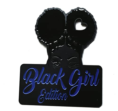 Image of Custom Black Girl Edition Car Badge Emblem Decals - Compatible Vehicles, Doors, Body, Fenders, Trunk - Stylish Dynamic Look (Blue)
