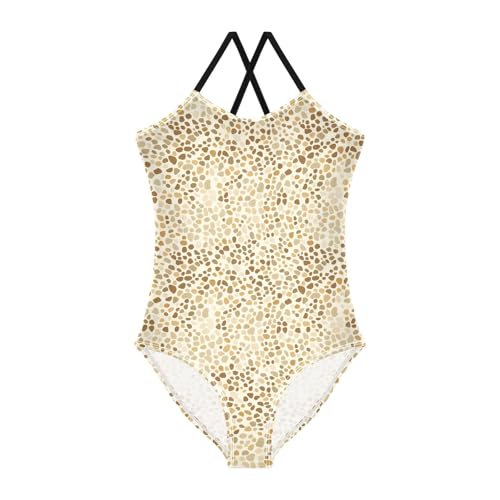 senya Girls Swimsuits One-Piece Swimwear Tie Bathing Suit Beach Summer Round Neck 5-6T Leopard Print Light Yellow