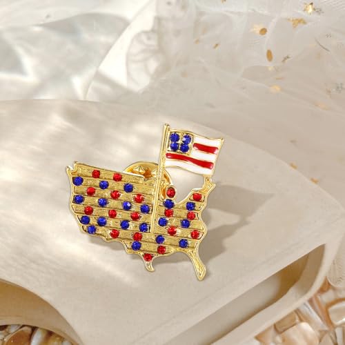 Image of Rhinestone Brooch Pins for Women, Vintage Crystal Enamel Brooches, American Flag Pin Patriotic Lapel Pins Gift for Suit Clothes Bag Accessories
