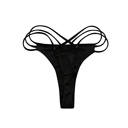 BOOMJIU Maillot de bain classique pour femme - Taille basse - Thong brésilien - Bikini sexy - Noir - Medium