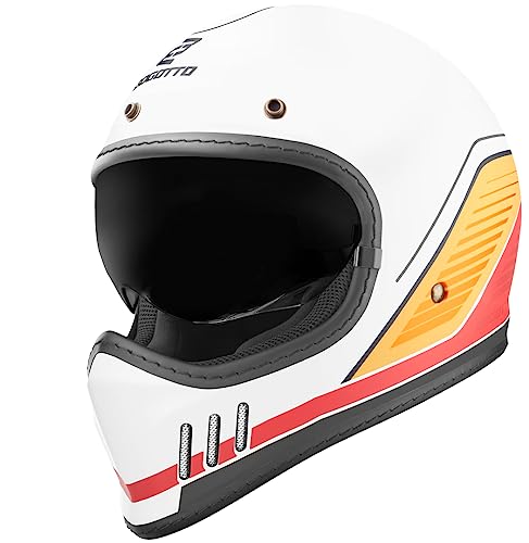 Bogotto FF980 EX-R Caferacer Casco da Croce, bianco/rosso/giallo, M