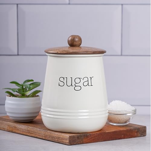 Image of Metallure Home Stylish Airtight Container Set | Sugar Tea Coffee Container Set of 3 | Metal and Wood Lid Canister for Kitchen Storage | Food-Safe Jar Set for Kitchen (Cream)
