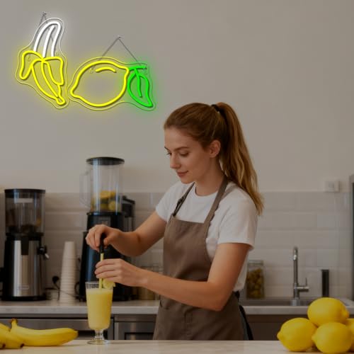 Image of Banana and Lemon Neon Sign Set of 2 (1 Banana Light+1 Lemon Light)Fruit Neon Lights for Wall Decor, Kids Room, USB Powered Acrylic Neon Art for Bedroom Classroom