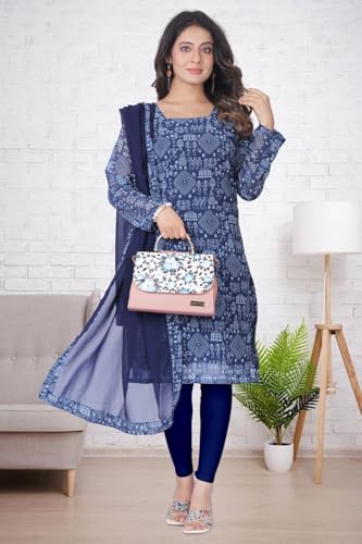 Image of Women's Printed Kurti with Georgette Dupatta, Full Inner Lining, Lightweight Ethnic Set