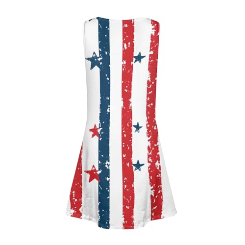 Girls Sleeveless Patriotic Summer Dress 4th of July Casual American Flag A-Line Dress with Pockets 3-14 Years2