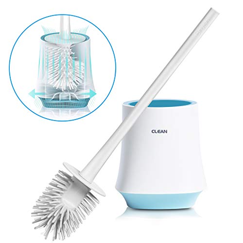 Zuukoo Toilet Brushes and Holders, Silicone Toilet Brush Set with Long Handle and Quick Drying Holder, Toilet Bowl Brush White, 4.2"x 16"