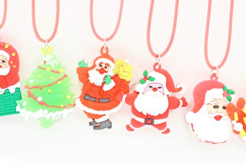 San Tokra 12 Pcs Light Up Christmas Necklace Lights, Holiday Flashing Light Necklace For Parties, Blinking Led Bulbs Santa Claus Christmas Tree Snowman Pendant, Xmas Necklace For Kids #TOP3