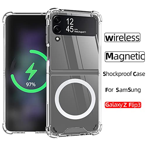 ioiFour for Samsung Galaxy Z Flip 3 Magnetic Clear Case, Compatible with Wireless Charger and Magsafe Card Wallet, Simplistic Transparent Shockproof and Drop-proof Case