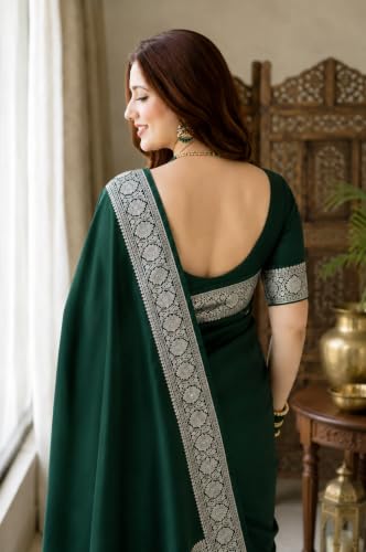 Image of Women's Glory Banarasi Satin Kanjivaram Saree Silver Zari Border Pure Soft Blend Silk Sari Kanchipuram Paithani Silk Party Wedding Festive New Ladies Sadi with Unstiched Blouse Piece. (Pink)