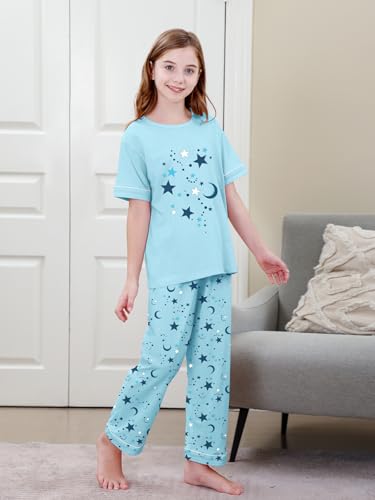 Umeyda Girls Pajamas Set, 100% Cotton Pjs Cartoon Pattern 3PCS Sleepwear Lounge for Kids Size 5-144