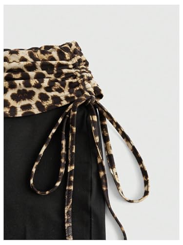 Image of RoseSeek Women's 2 Piece Outfits Rhinestone Leopard Tube Tops & Side Drawstring Bell Bottoms Y2k Outfit