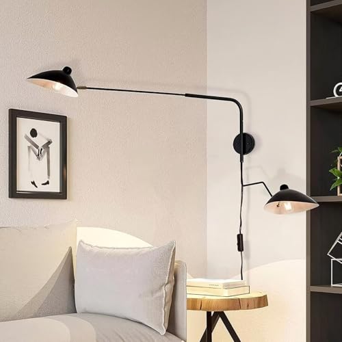 DESHOME Applique Murale avec Bras Articulé de Prise Noir 120cm Lampe Murale Industrielle Vintage Intérieur Longue Lumière Murale avec Câble et...