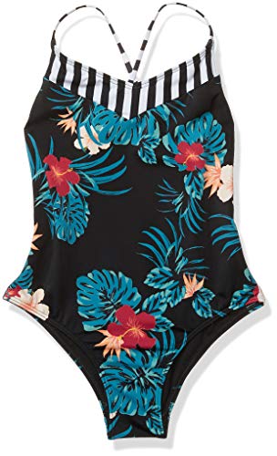 Roxy Girls' Big Sunkissed One Piece Swimsuit, Anthracite Badami, 8