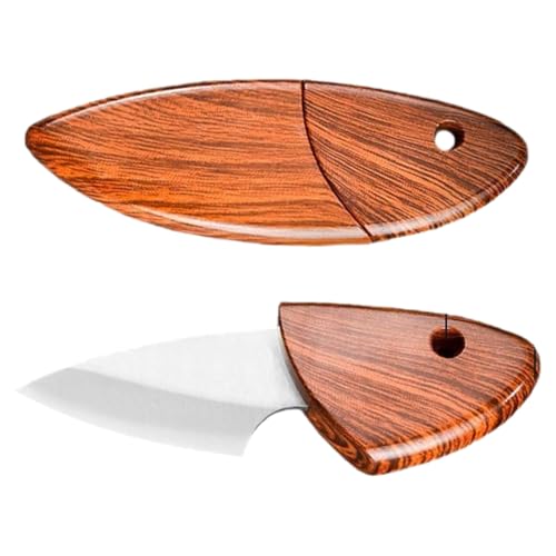 Mini Taschenmesser Feststehende Klinge, Obstmesser,EDC Messer mit Etui, Cuttermesser Klein, Pocket Knife, Schlüsselanhänger Messer, Neck Knife, Geschenk für Männer (Brown, 10.5x2.5x1.5cm)