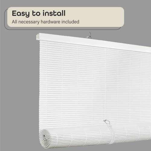 Image of Cordless Solstice Vinyl Roll-Up Blind - 72 Inch Width, 72 Inch Length, Quarter Inch Vinyl Slats - White - Soft Light Filtering Horizontal Windows Blinds for Indoor & Ourdoor by Achim Home Decor