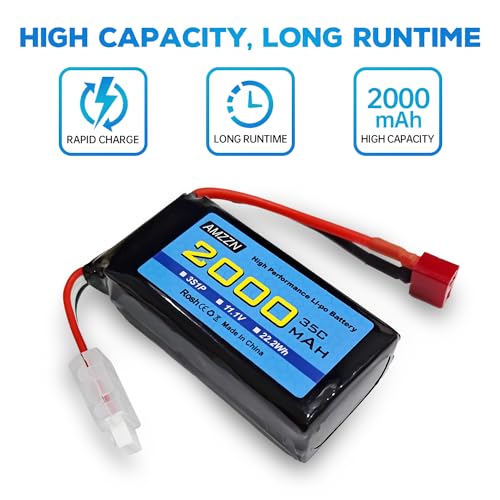 Batterie Lipo 3S 11.1V 2000mAh 35C avec prise T et chargeur USB pour drone