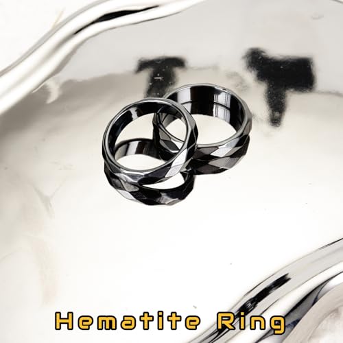 Hematite Rings for Men & Women, Unisex Healing Crystal Jewelry, Beveled Men's & Women's Black Crystal Stone Ring. Absorb Negative Energy, Anxiety Relief, Chakra Balance. Size 7-133