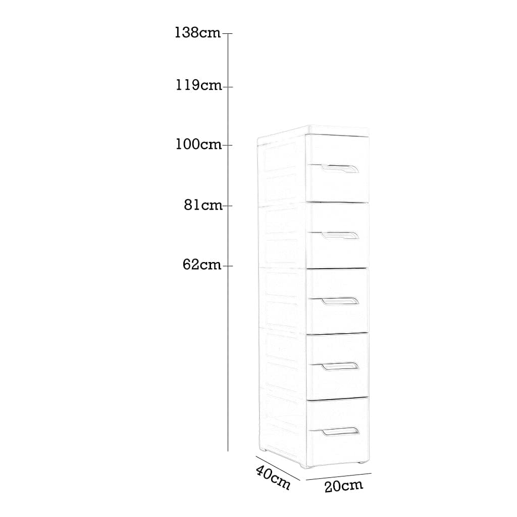 Schubladenschrank, 20 cm breit, für Badezimmer, Nachttisch, schmaler Spalt, Aufbewahrungsschrank, Küchenregal (weiß, 4 Ebenen)