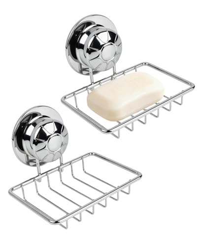 hommova 2 Pcs Suction Soap Dish for Shower, Rustproof Shower Soap Holder for Bathroom Kitchen
