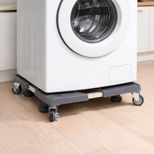 Image of DecorTwist Adjustable Washing Machine Stand with Wheels | Heavy Duty Steel Trolley for 7-12 Kg Top /Front Load Washer, Fridge & Dishwasher, 360 Rotating Wheels, Anti-Vibration Pads, 170 kg Capacity