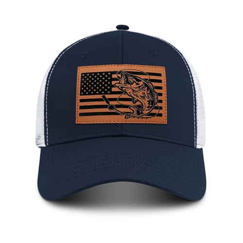 Image of Fishing Hat Fishing Gifts for Men, Bass Fish Flag Hats, Fishing Gear Accessories Stuff, Adjustable Fishing Trucker Hat