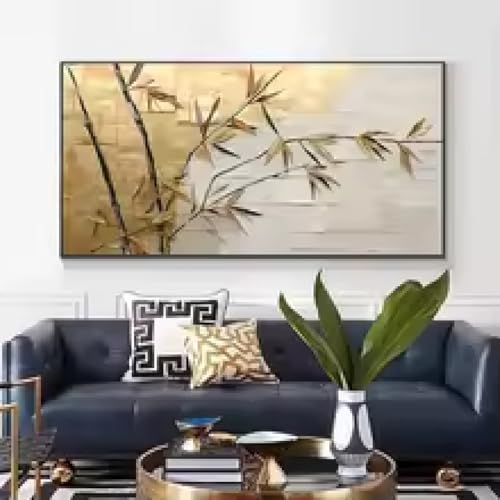 Peintures murales bambou doré décoration maison grand format toile 65 x 130 cm