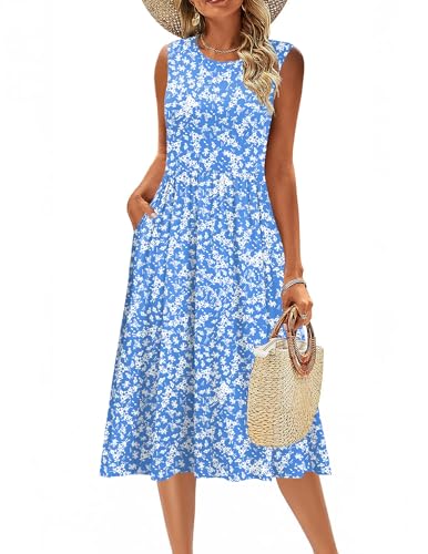 Image of Zeagoo Women's Summer Tank Midi Dress with Pockets Floral Sleeveless A-Line Casual Loose T-Shirt Dresses Beach Sundress 2026