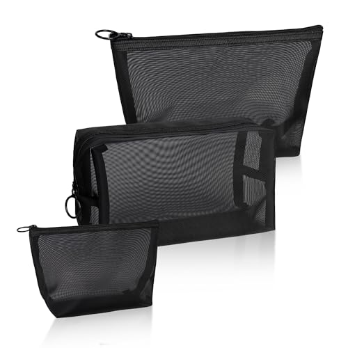 Neceser de Maquillaje, 3Pcs Bolsa de Cosméticos de Viaje, Portátil Bolsa de Aseo con Cremallera, Organizador de Accesorios de Viaje para Mujeres y Hombres, Negro
