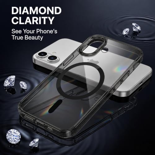 Image of Elzzi Anti Scratch Semi Transparent Cover for iPhone 16 Case, Premium PC + TPU Magnetic Phone Cases Drop Proof,Compatible with Magsafe Slim Anti Yellowing Never Yellowing Shockproof, (Grey)