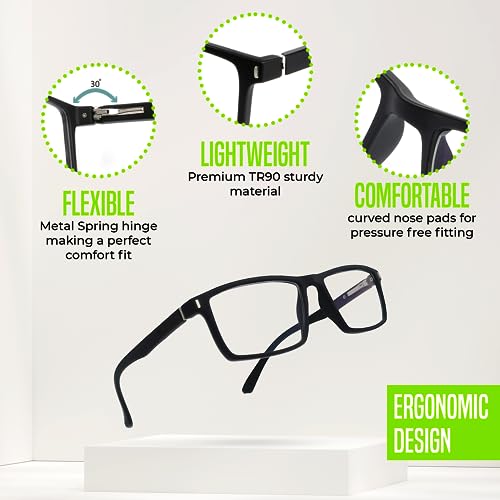 Image of OCULY Rectangular Blue Light Blocking Computer Glasses | Protect Eyes and Reduce Strain & Fatigue | Anti-UV, Anti-Glare for Gaming, Office, Reading | Quality Transparent Blue Block Lenses