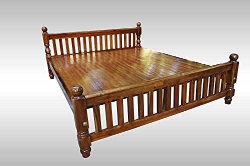 Image of Wooden cot Queen Size (75X60 inch) bedsize Without Storage Teak Finish (Brown)