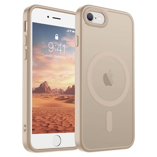SUPFINE Magnetic for iPhone SE Case 2022 (3rd)/2020 (2nd), iPhone 8 Case (Compatible with MagSafe) (Military Grade Drop Protection) Slim Translucent Matte Phone Case,Desert Gold