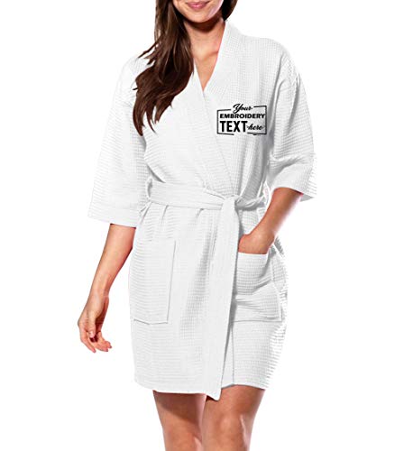 TEEAMORE Personalized Embroidered Waffle Kimono Robe Getting Ready Robes Bridesmaid Gift Spa Bathrobe