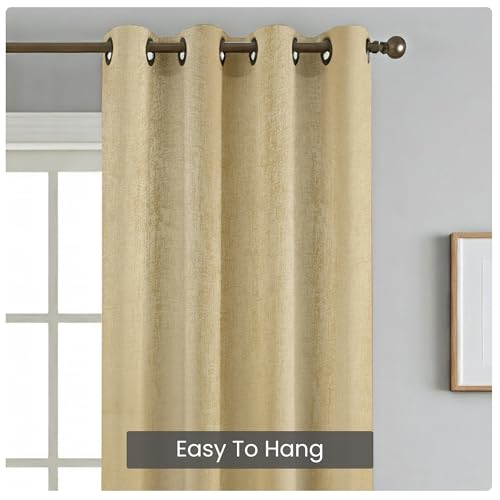 Image of FRESH FROM LOOM Supreme Texture Polyester Padre| Semi Black Out 80% Room Darkening Curtains for Home 8 Feet Screens | (Beige | 1pc| Double Weaved Parda | Eyelet Ring | Window & Door Curtain)