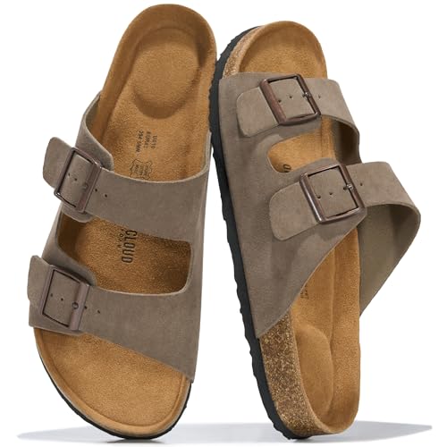 Image of Project Cloud Mens Sandals, 100% Genuine Leather Mens Slides (Heritage) | Memory Foam Insole & Cork Footbed Slides for Men Footwear Non Slip Summer Sandals for Men & Lightweight Sandals Men