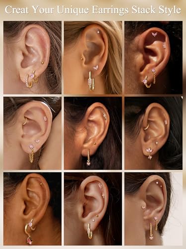 Sanfenly Stud Earrings Small Gold Hoop Earrings Set for Women Flat Back Earring Hypoallergenic Cartilage Earring Lightweight Dainty 14K Gold Stud Earrings for Multiple Piercing Set4