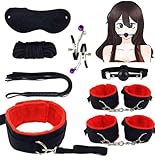 Sex Bondage BDSM Kit, Bed Restraints Set, Thigh and Wrist Restraints Handcuffs and Leg Chains Sex Restraining Straps Cuffs Set for Women Couples Bedroom Fuzzy Blindfolds Toys Sweater
