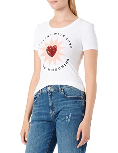 Love Moschino Damen Tight-fitting Short Sleeves "Rollin' With Love" Print T Shirt, Optical White, 38 EU Cover