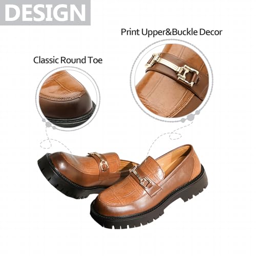 Retro Loafers with Horsebit for Mens Leather Print Platform Wide Round Toe Vintage Lug Thick Sole Slip-Ons Business Penny Loafers for Formal Business Work Office Casual Daily4