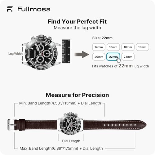 Image of Fullmosa Watch Band, Quick Release Leather Watch Strap Compatible with Samsung Galaxy Garmin for Men Women, Replacement Bands Width 12mm 14mm 16mm 18mm 19mm 20mm 21mm 22mm 24mm