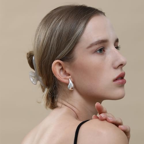 Image of Apsvo Chunky 14K Gold Plated Hoop Earrings for Women, Lightweight Waterdrop Hollow Open Hoops, Hypoallergenic Dupes Earrings