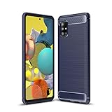 COTDINFORCA for Samsung Galaxy A51 5G Funda Case, Soft Silicone TPU Brushed Carbon Fiber Thin Cover Scratch Resistant Shockproof Slim Fundas Cover For Samsung Galaxy A51 5G Navy-LS-SSD.