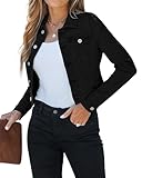 luvamia Women's Fashion Long Sleeve Denim Jean Jacket Black Cropped Denim Jacket True Black Size Medium