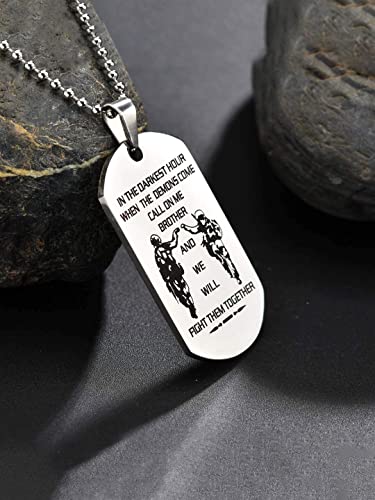Image of Yellow Chimes Silver Dog Tag Pendant for Men and Boys - Stainless Steel Chain with Inspirational Words 'We Will Fight Them Together' - Birthday Gift