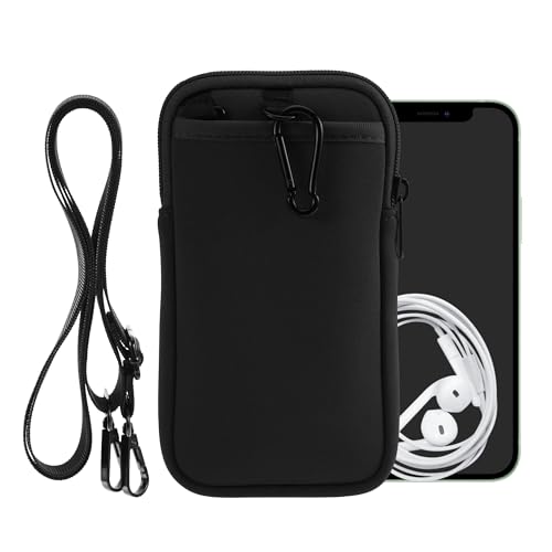 kwmobile Pokrowiec na telefon komórkowy do zawieszenia na XXL - 7" - etui z paskiem - neoprenowa osłona z zamkiem błyskawicznym - 17,7 x 8,5 cm - etui na szyję w kolorze czarnym