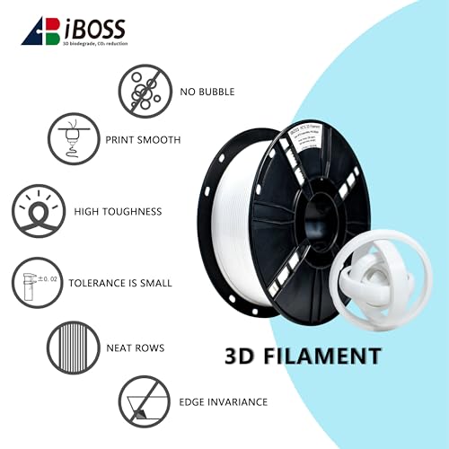 Image of iBOSS PETG Filament 1.75mm White, 3D Printing Filament 1kg Spool(2.2lbs), 3D Filament 1.75mm Dimensional Accuracy + /- 0.02mm Non Tangling Non Clogging Non Stringing,Print with Most 3D Printers