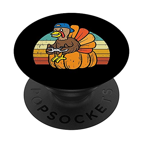 Gamer Turchia Zucca Retro Ragazzi Ringraziamento Videogiochi Uomini PopSockets PopGrip Intercambiabile