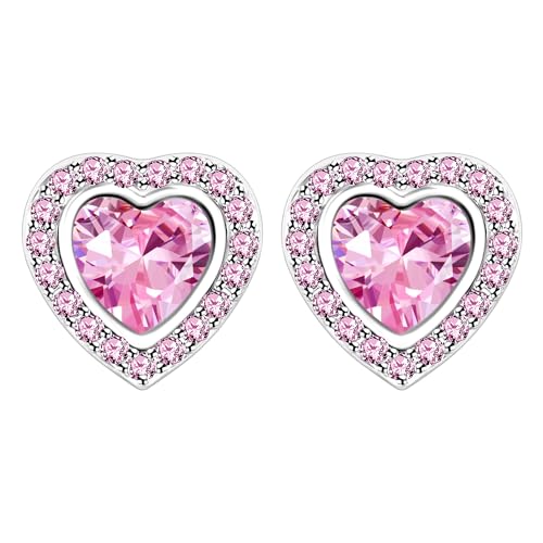 Yongxu CUBIC ZIRCON EARRINGS Elegant Pink Heart-Shaped Cubic Zirconia Earrings | Sparkling Luxury Cz Stud Earrings For Women | Romantic Gift For Her Valentine'S Day Birthday Anniversary cover