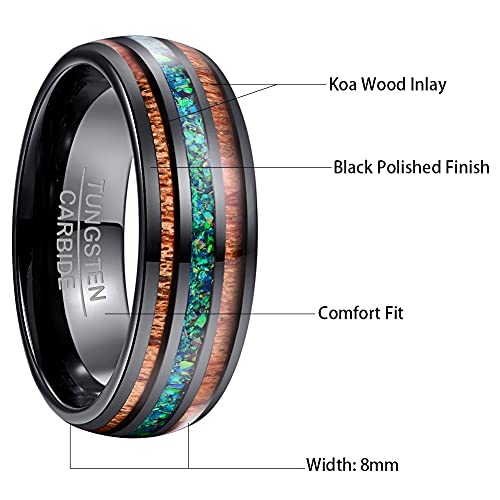NUNCAD 6mm/8mm Handmade Tungsten Wedding Ring with Hawaii Koa Wood Domed Black Tungsten for Men Women Sets Comfort Fit Size 5-174