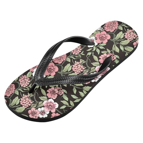 Floral Leaf Blossom Black Flip Flops for Beach Thong Sandals Anti-slip Lightweight Shower Shoes for House Indoor Outdoor2